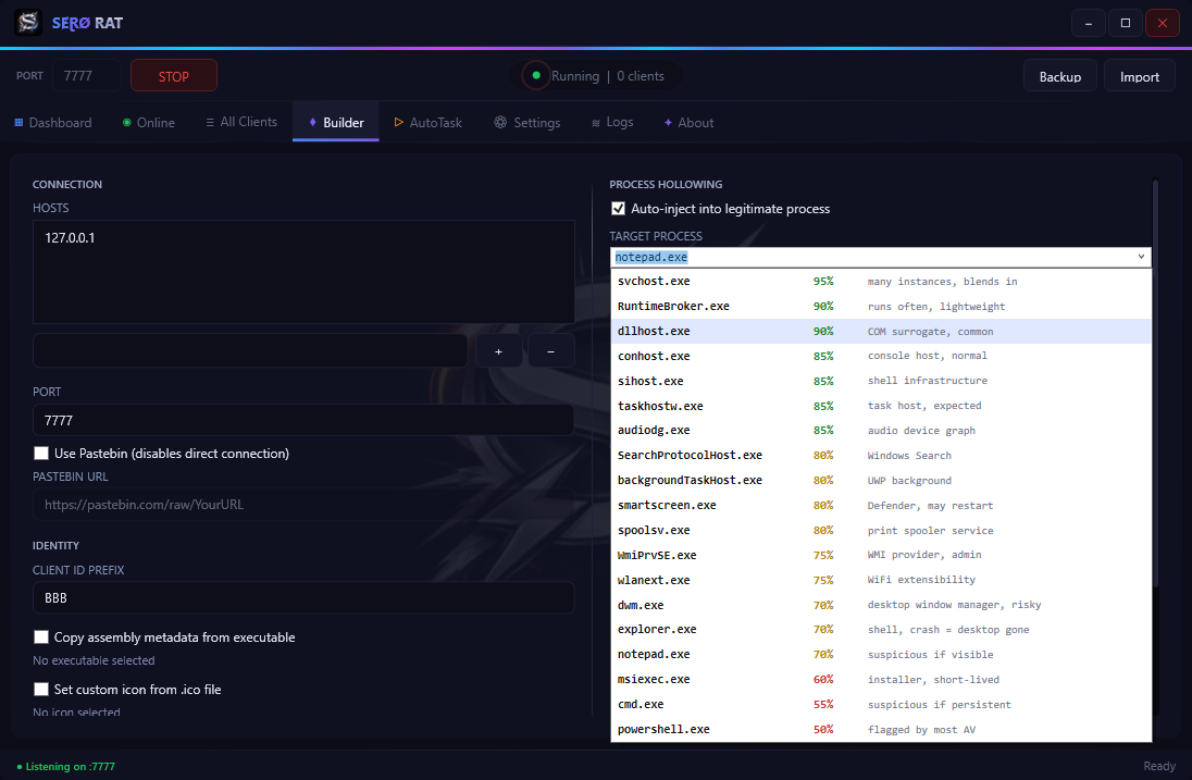 SeroRAT builder — NativeAOT stub generator