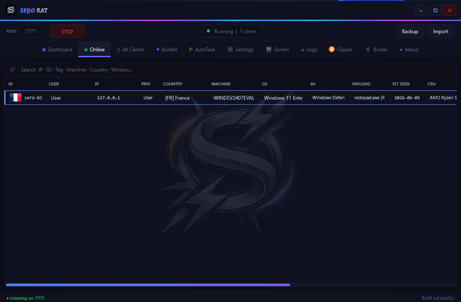 SeroRAT — client detail view